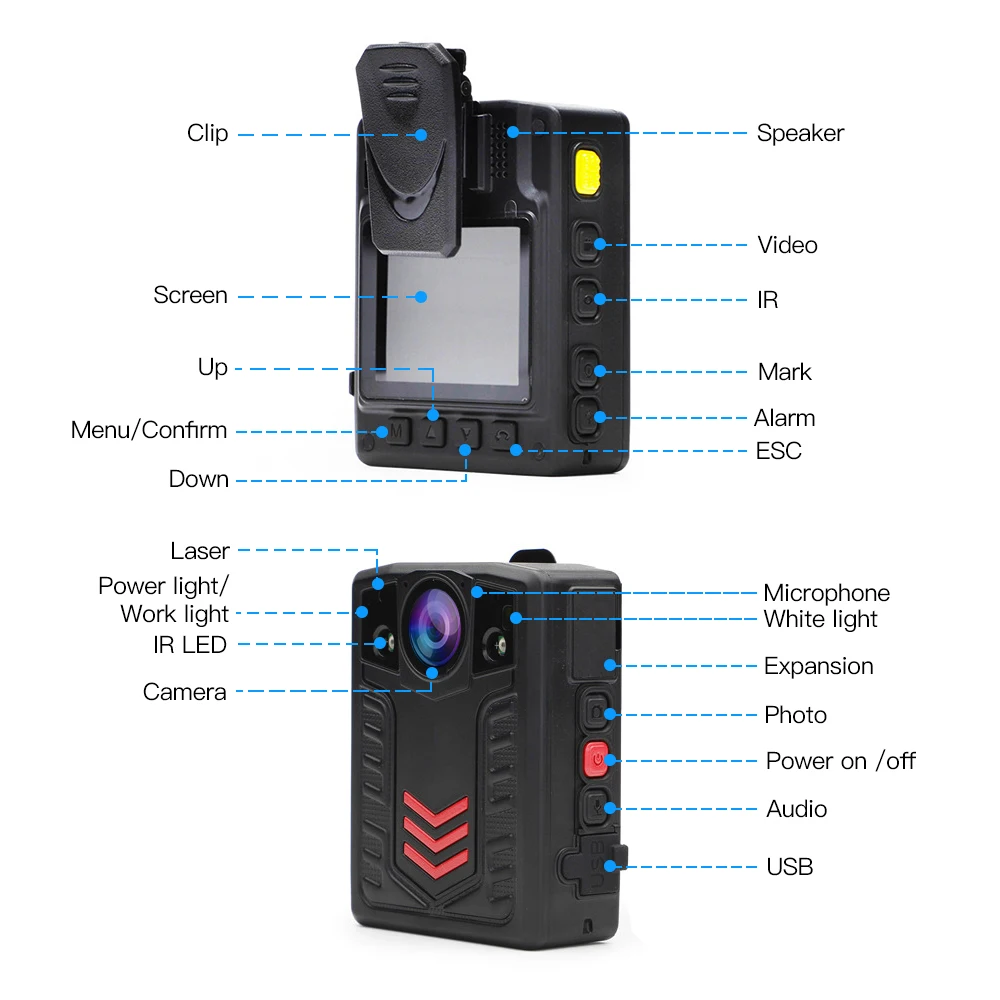  Police Body Worn Camera HD 1296P Security Video IR Night Vision Built in 32GB Wearable Mini Camcord