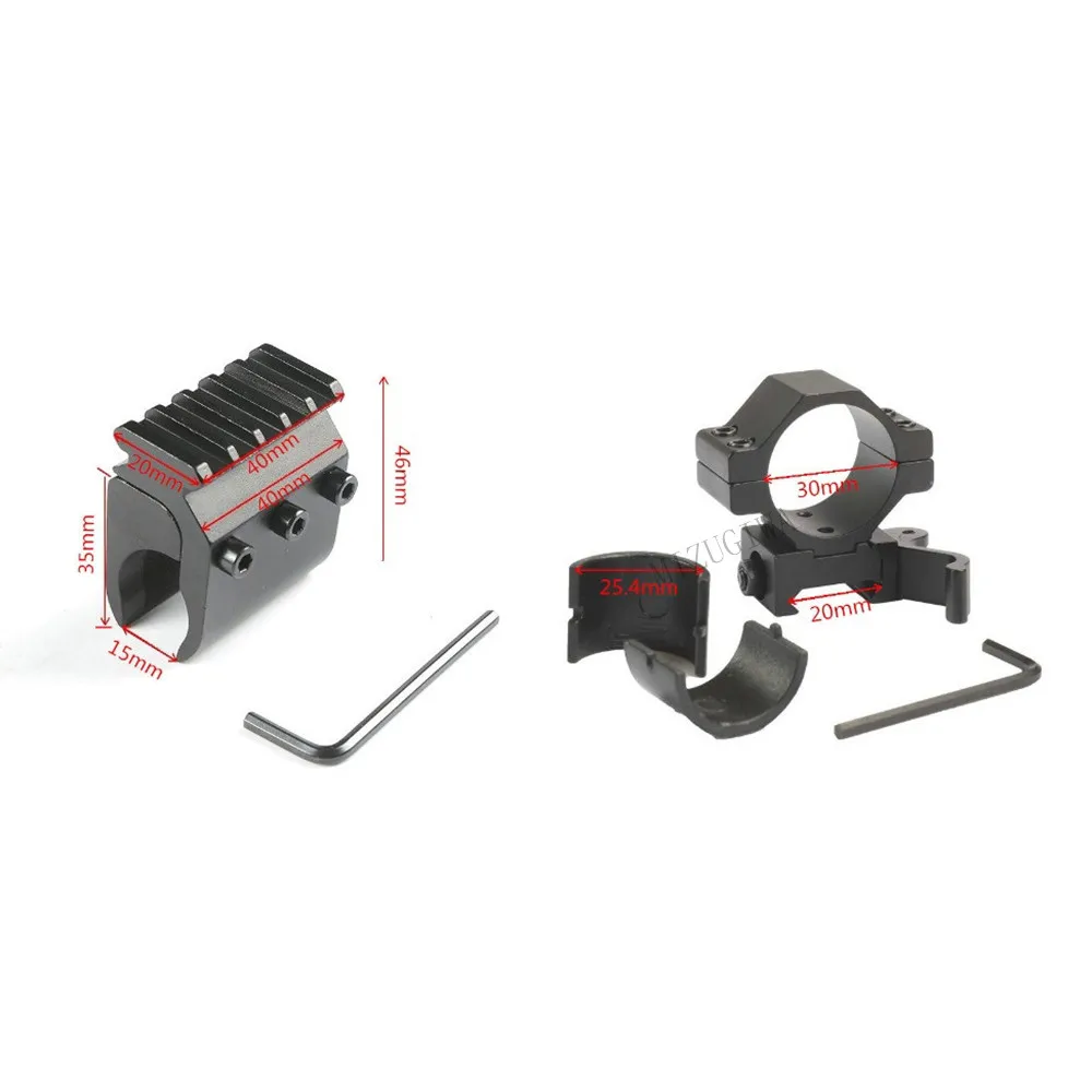 

Tactical Single Tube Rifle Picatinny Weaver Rail Base Adapter 20mm Rail Mount+30mm / 25.4mm 1" Quick Release Flashlight Mount