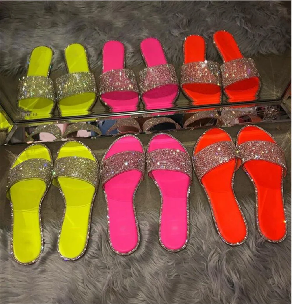 Bling Woman Summer Rhinestone Slippers Beautiful Sandals Open Toe Outdoor Casual Sexy Slippers Elegant Sandals