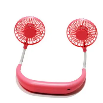 

Pink Hands Free Aromatherapy Folded Double Headed Fan Mini Usb Portable Rechargeable Hanging Neck Lazy Plastic Sports Fan