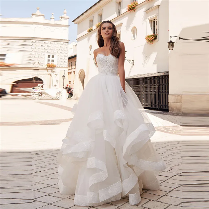 

Sexy Sweetheart Tulle Ruffles Wedding Dresses Lace Up Corset Princess Bridal Gowns 2021 Custom Spring Vestidos De mariage Formal