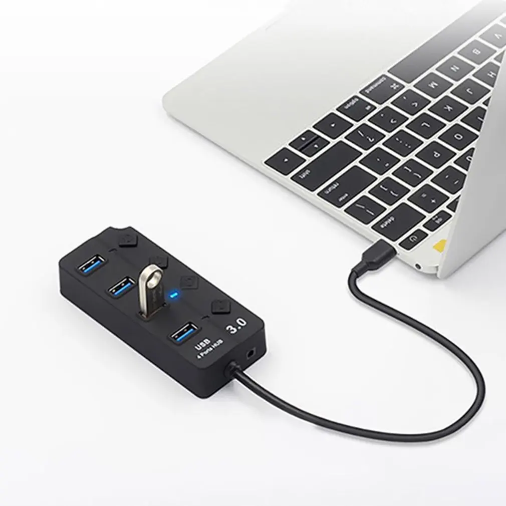 7 портов usb-хаб USB3.0 концентратор разветвитель вкл/выкл переключатель светодиодный индикатор с ЕС/США адаптер питания для ноутбука MacBook
