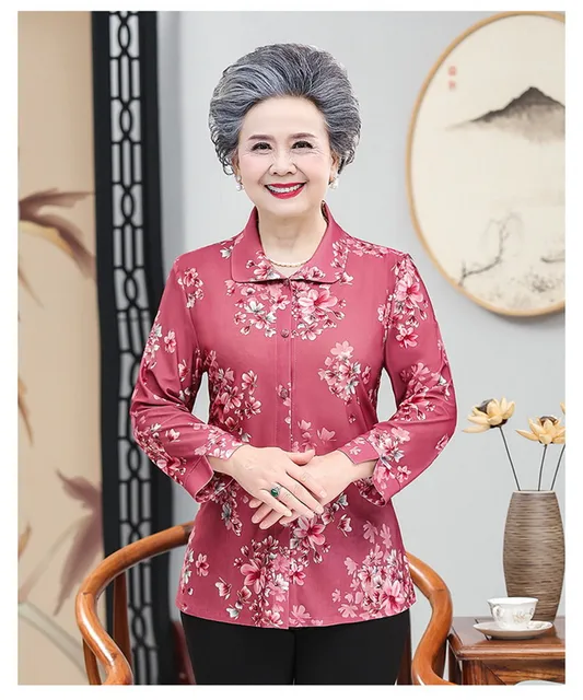 Middle-aged Elderly Female Blouse Spring Summer Long Shirt Womans Mother  Ladies Coat Seven Sleeves Collared Shirt Tops - Women Shirt - AliExpress