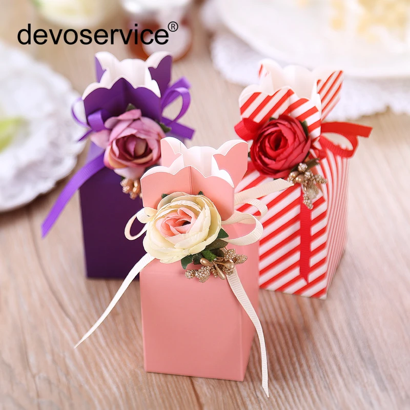 

1Pc Colorful European Candy Box Candy Folding Paper Box Vase Series Wedding Candy Bag Wedding Gift Box Dessert Kawaii Baking Bag