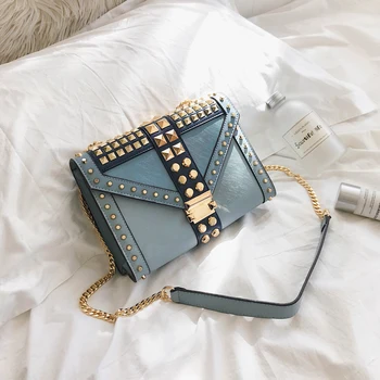 

2020 Luxury Famous Designer Women PU Leather Rivets Handbags Chains Hand Bag Flap Shoulder Messenger Crossbody Bags
