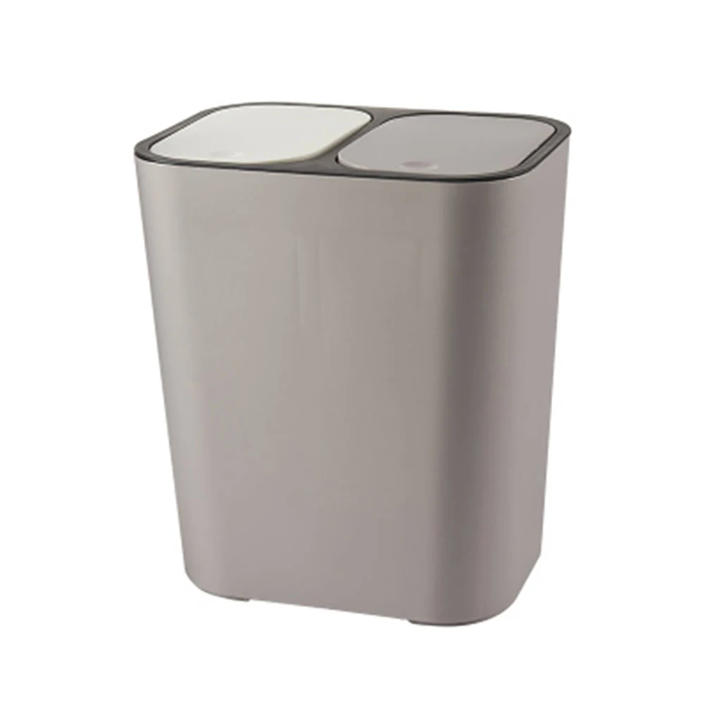 Trash Storage Box Container Kitchen Bathroom Organizer FZWAI Trash Can Rectangle Plastic Push-Button Dual Compartment 12 Liter Recycling Waste Bin Garbage Can Color : Beige 