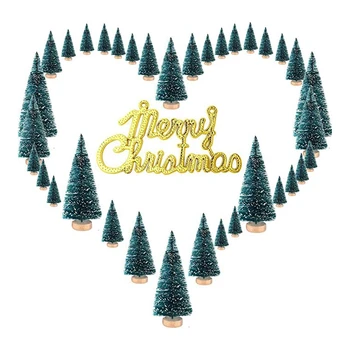 

Mini Sisal Snow Frosted Trees Pine Bottlebrush Trees with Wood Base Bottle Merry Christmas Letters for Party Christmas