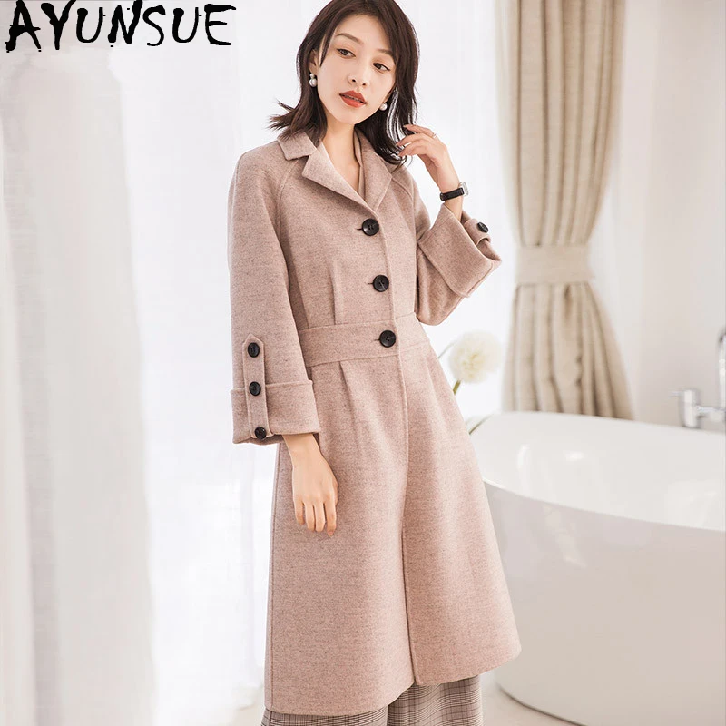 

AYUNSUE Winter Jacket Women Wool Coat Female Double Side Woolen Coats and Jackets Women Korean Long Outwear Casaco Feminino MY