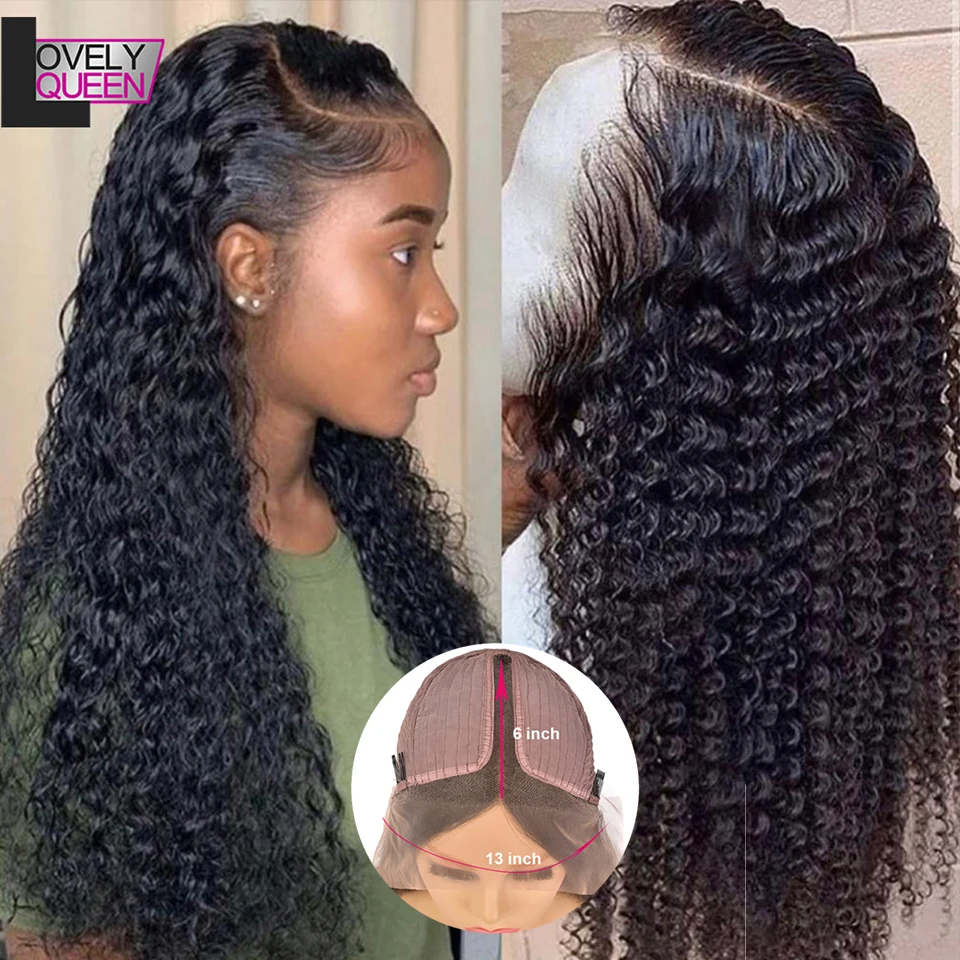 

LOVELY QUEEN Peruvian Deep Wave Wigs Human Hair Remy T Part Lace Wig 150 Density Lace Part Human Hair Wigs For Black Women