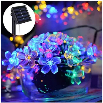 

New Peach Flower Solar Lamp Power LED String Fairy Lights 6.5/9.5/12m Christmas Garlands Garden Decorations for Home Room