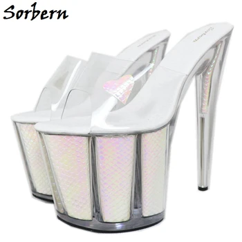 

Sorbern 8inch Slippers Women Heart-Shaped Stickers Transparent Heels Snake PU Platfrom Home Slippers For Ladies Shoes