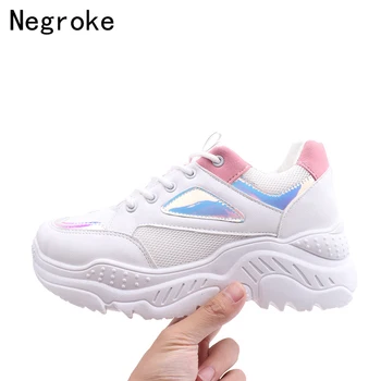 

2020 New Stylish Woman Walking Shoes Increasing Lace-up High Heel Sneakers Women Height Platform Breathable Sports Walking Girls