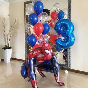 

1set 3D Big Spider Supper Hero Man Mylar Foil Balloon Number Foil Balloons Birthday Party Decoration Supplies Children's Gifts