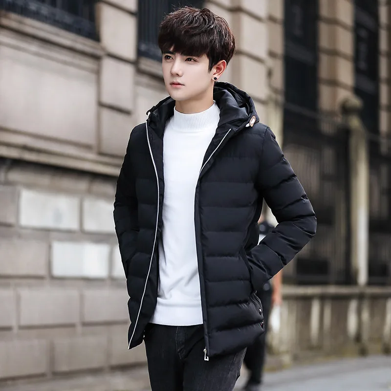 MEN'S Cotton-padded Coat Winter New Style Korean-style Hooded Thick Warm Casual Coat Men's down Jacket Cotton-padded Clothe