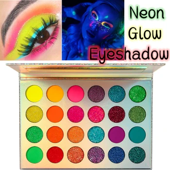 

24 Colors Aurora Glow Neon Eyeshadow Palette Matte Glitter Shimmer Glow in the Dark Fluorescent Eye Shadows Makeup Kit
