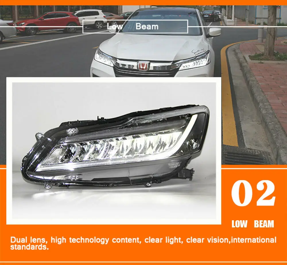 Светодиодная лента переднего света для Honda Accord фары полный светодиодный головной фонарь светодиодный прожектор DRL