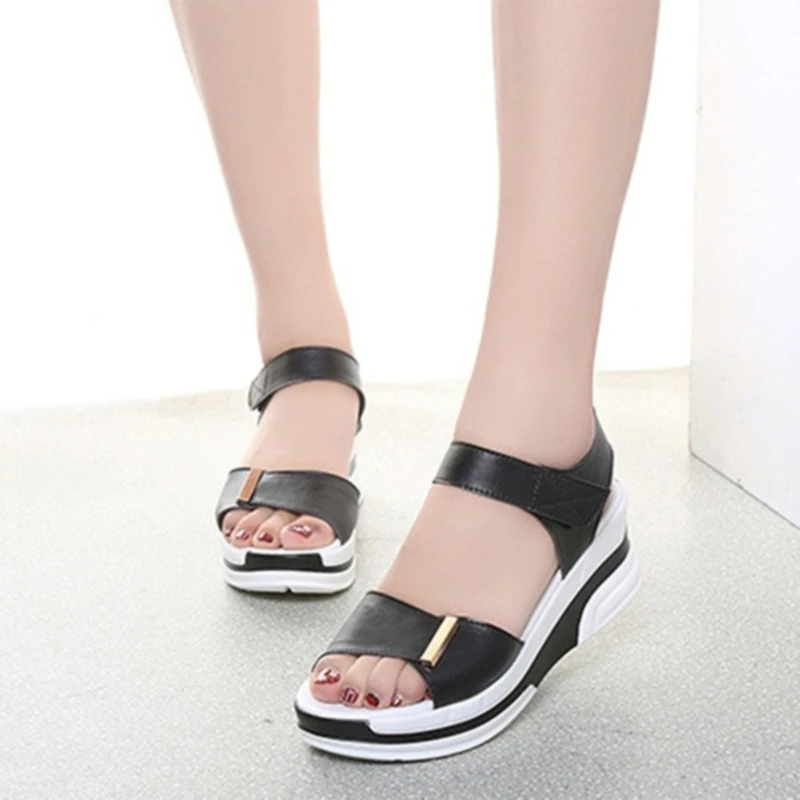 Pu Leather Women Sandals Shoes Platform Ladies White Sneakers Sandals Shoe 2020 Summer Open Toe Fashion High Heel Footwear