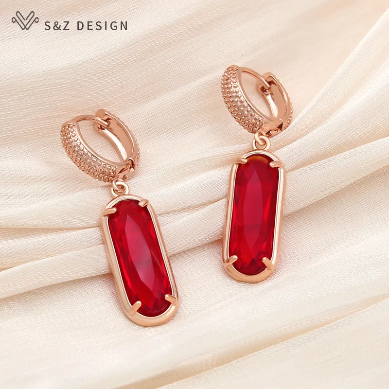 S&Z DESIGN New Rose Gold Color Oval Egg Shape Dangle Earrings For Women Girls Wedding Party Fashion Jewelry Gift