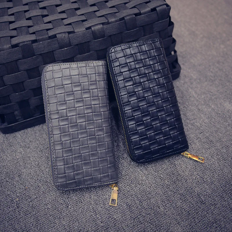 

New Style WOMEN'S Fashion Handbag 2019 Trend Pu Embossed Woven Pattern Mid-length 1 zhe duo Bit WOMEN'S Purse