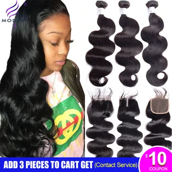

Body Wave 3 Bundles With Closure Brazilian Hair Weave Non Remy Hair Extensions Human Hair Bundles With Closure Modern Show Hair