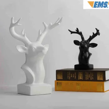 

Simple Black Deer Head Statue Nordic Style Wine Cabinet Modern Living Room Decoration Fashion Crafts Resin Model Gift Y1020