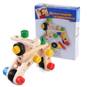 

Hot Sale Early Children Educational Toys Wooden Variety Nut Building Block Toy Car Child Birthday Present New Arrival