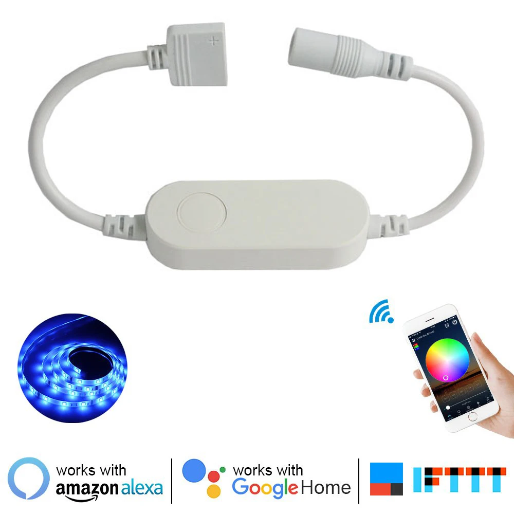 

WiFi Smart Voice Control AmazoAlexa Google Home Smartphone APP Controller for 4-pin RGB or CW+WW LED Strip Light