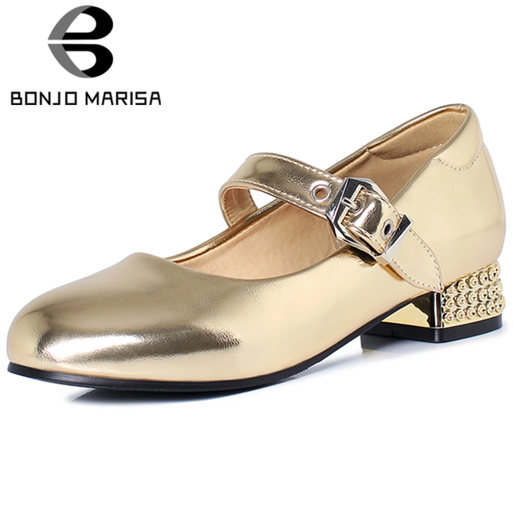 

BONJOMARISA Spring Cool Metallic Pumps For Date Fashion Low Heels Mary Janes Pumps Women Daily Elegant Shallow Shoes Woman