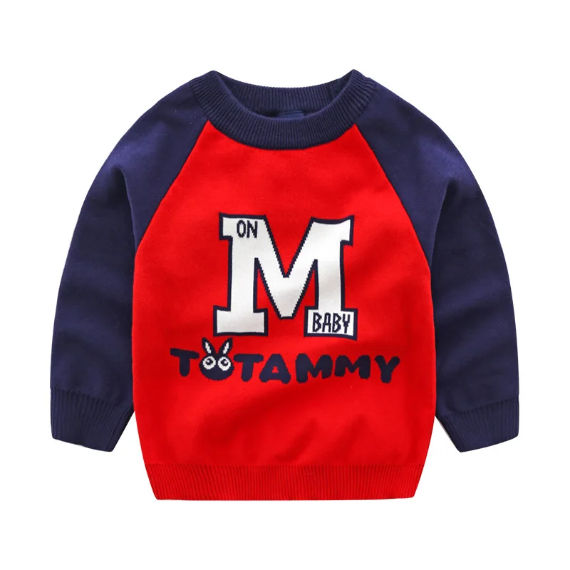 Red Boys Cute Cartoon Sweaters Autumn Winter Boy Long Sleeve Letters Pullover Knitted Casual Sweater Children Warm Knit Tops - Цвет: Red