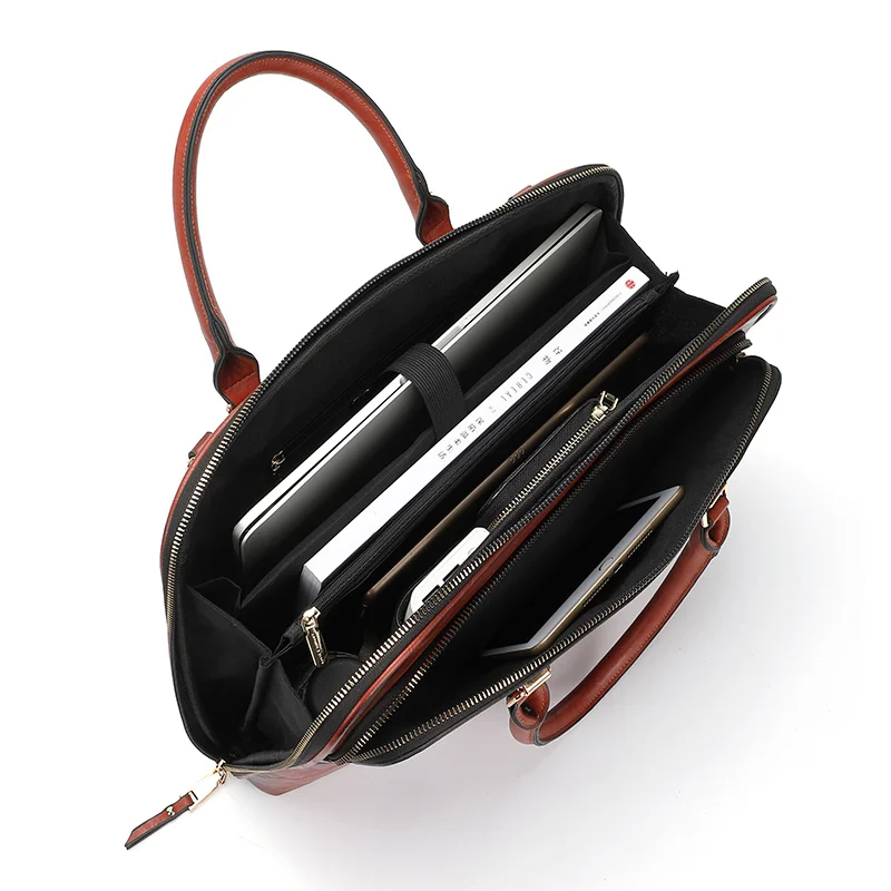 High Quality Leather Women Laptop Briefcase Retro Ladies Shoulder