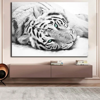 

OUCAG Animals Canvas Painting White Tigers Posters And Prints Wall Art Picture Cuadros for Living Room Home Decoration Poster