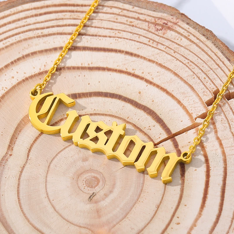 Personalized Old English Font Name Necklace Women Men Gothic Collar Mujer Customized Nameplate Gold Chain Necklaces Pendents BFF | Украшения