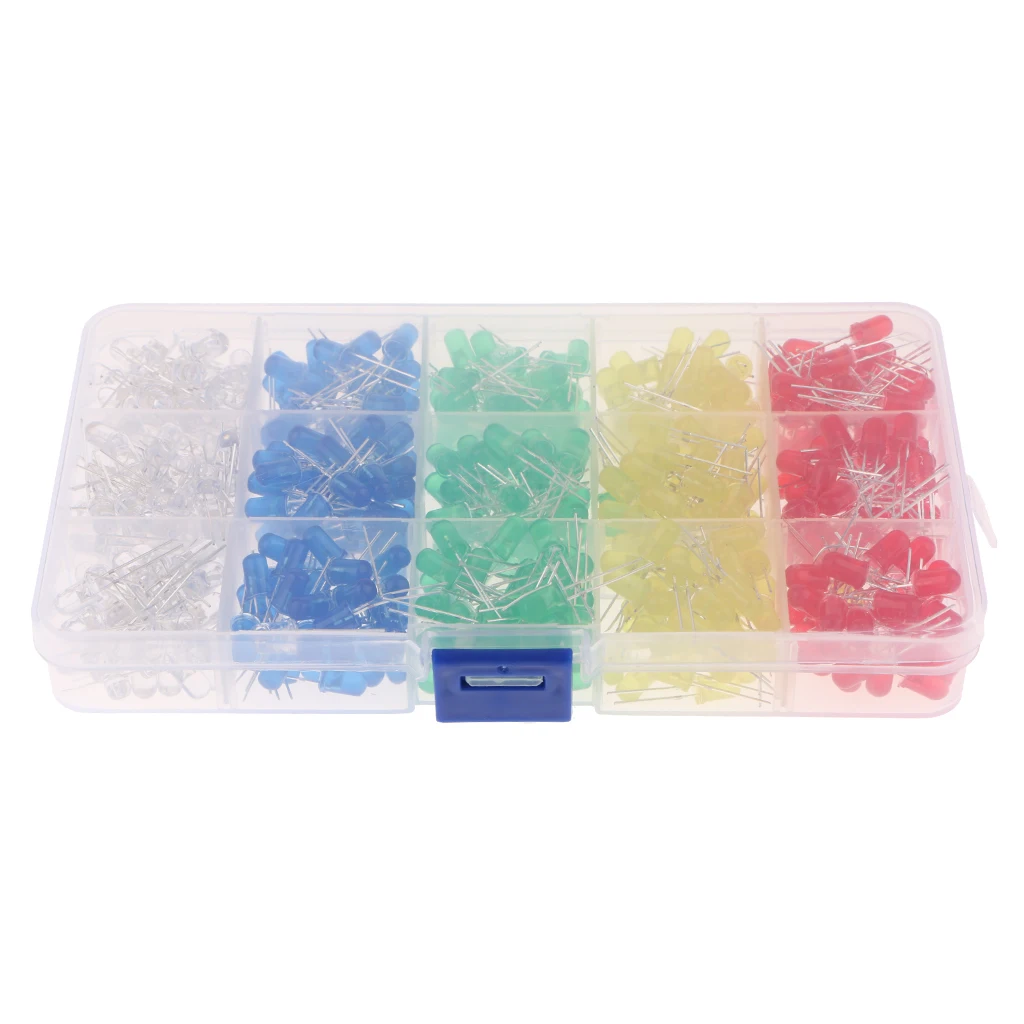 500PCS 5mm LED Assorted Kit Super Bright Light Emitting Diodes 5 Colors+Box