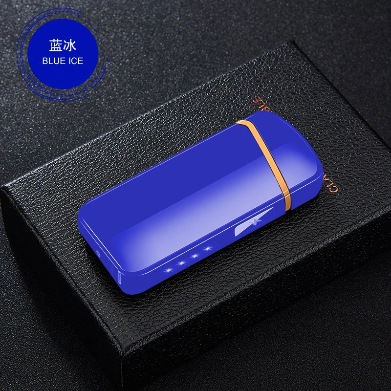 Ветрозащитные металлические зажигалки USB электрическая зажигалка для сигарет с принтом пальцев Touch Fire электронная плазменная двойная дуговая зажигалка Мужские гаджеты - Цвет: Ice Blue