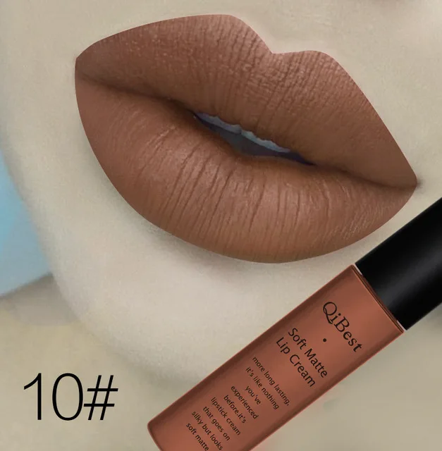 10 Бренд qibest Lips beauty Makup пигмент водонепроницаемый стойкий блеск для губ черный бархат матовая нюдовая помада Красный Блеск для губ Лот - Цвет: 10