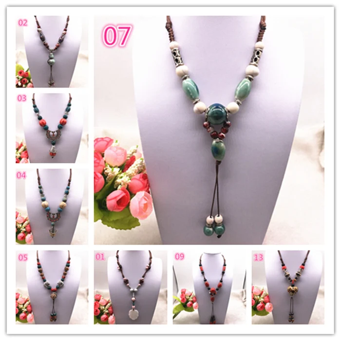 

Fashion Ceramics Beads Pendant Ethnic Long Necklace Chain DIY Jewelry Style Color U Pick