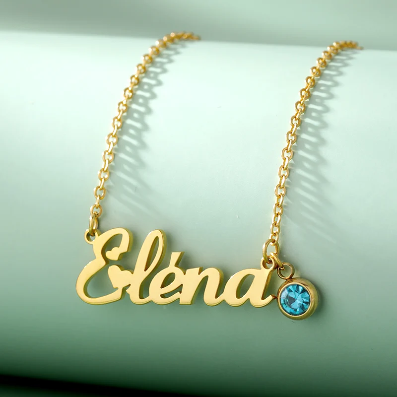 Custom Name Birthstone Necklaces For Women Stainless Steel Chain