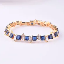 Роскошный квадратный светильник с синим кубическим цирконием, золотой браслет, подарок на день Святого Валентина, Женские Ювелирные изделия