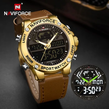 

NAVIFORCE Luxury Gold Mens Watch Sport LED Digital Quartz Watches Military Leather Waterproof Clock Men Relogio Masculino 2019