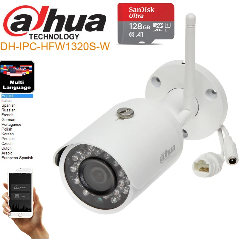 Mutil language Dahua 3MP DH-IPC-HFW1320S-W wifi Беспроводная ip-камера P2P dahua Easy4ip облачная поддержка