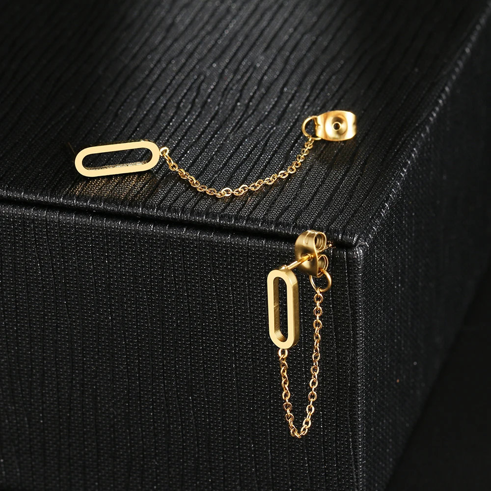 Stainless Steel Earrings 2022 Trend Classic Style Hollow Rounded Rectangle Fashion Tassel Chain Earrings For Women Jewelry Gifts - Image 3