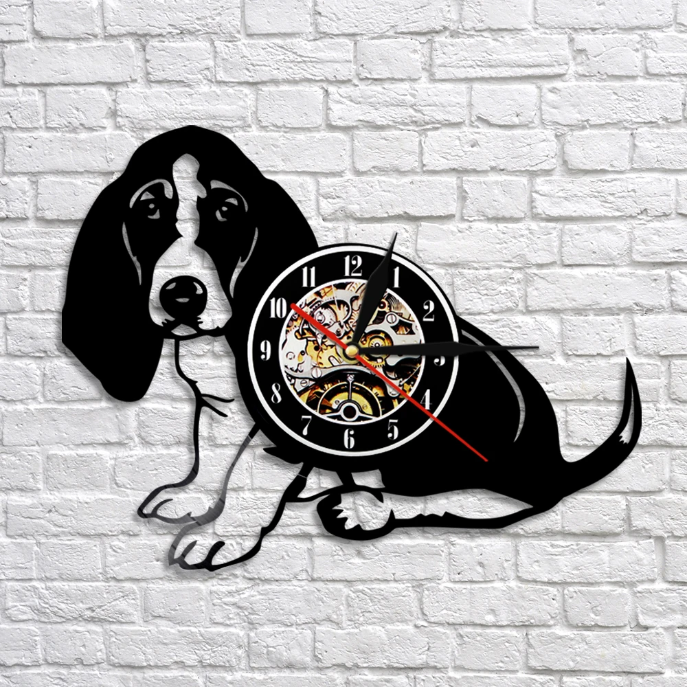 Basset Hound настенные часы порода собак родословное собачье животное щенок Виниловая пластинка часы декоративные старинные часы «Пёсик» подарок