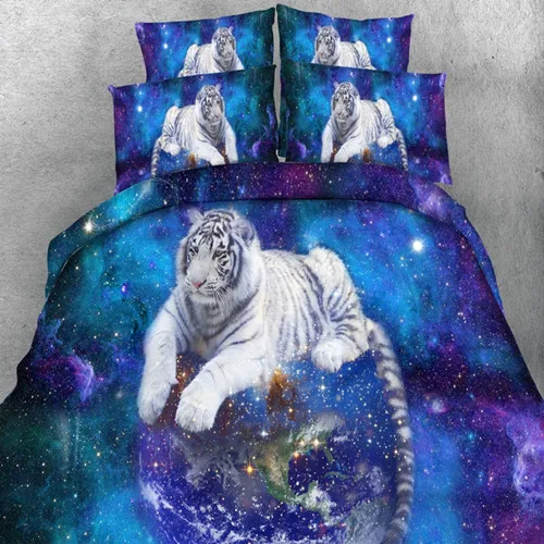 

Blue Galaxy White Tiger Bedding Set Lifelike Wolf Snow Duvet Cover Set Pillowcase Bed Linen Set 2/3pcs US/EU/AU Size Bedding
