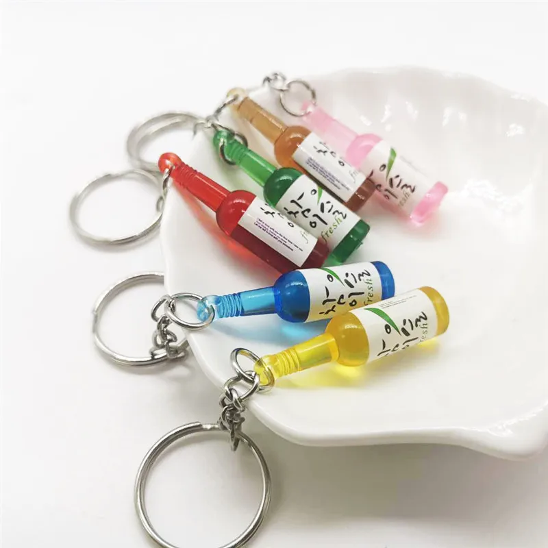 Key rings key chains Korean Fashion Drink Soju Bottle Keychain 6 Colors Simulation Resin Beer Wine Trinket Women Keyring Jewelry Travel Gift Souvenir