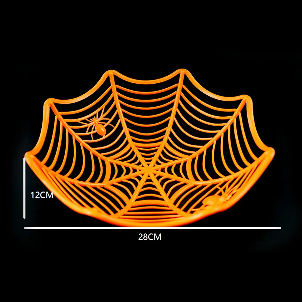 1 Pcs Halloween Fruit Bowl Spider Web Candy Basket Black Orange Candy Bowl Plastic Candy Box Halloween Decoration Party Supplies