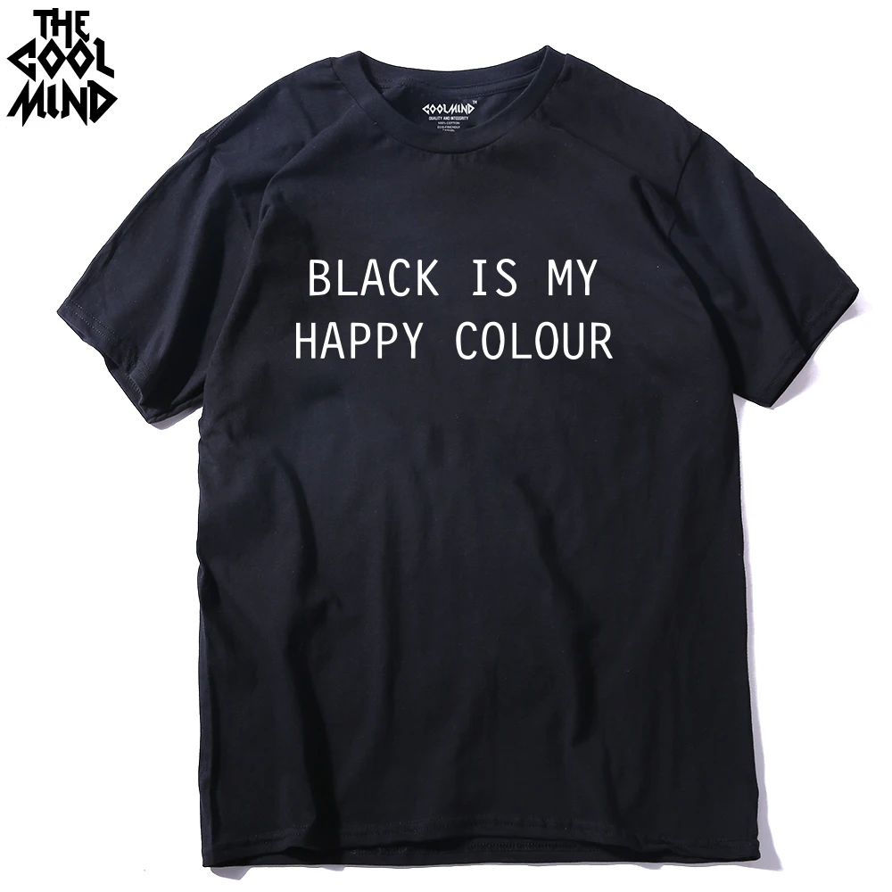 Мужские хлопковые футболки с круглым вырезом THE COOLMIND Black Is My Happy color модные принтом