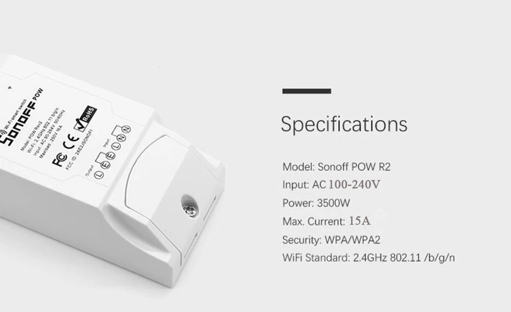 Sonoff Pow R2, Itead беспроводной Wi-Fi Переключатель ВКЛ/ВЫКЛ 15A с измерением энергопотребления в реальном времени Ватт метр умный дом IOT