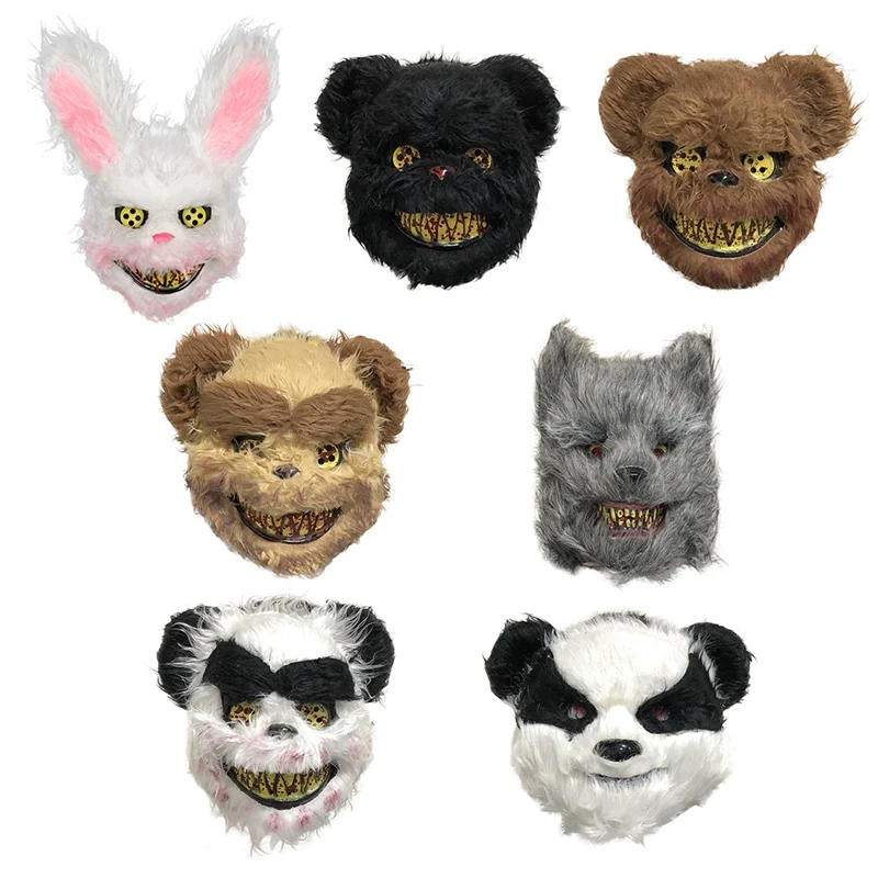 

Halloween Horror Animal Mask Plush Mask Unique Rabbit Panda Wolf Bear Plush Mask Halloween Festive Party Supplies Prop
