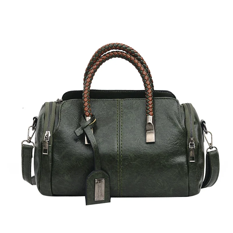 

2019 New Style One-Shoulder Cross-body Europe And America Trendy Bag Imitation Leather Retro Package Oil Wax Leather Boston Bag