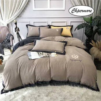 

Chpermore winter European style Bedding set Thickened milk cashmere Duvet cover Sets Bed Sheets pillowcases Queen King Size